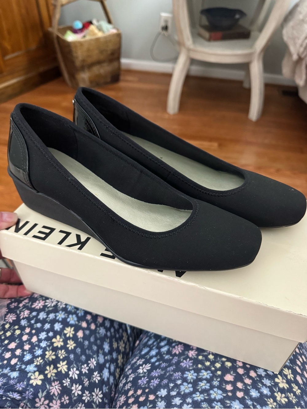 Anne Klein Black Low Wedge Flats - Slip-On Square Toe